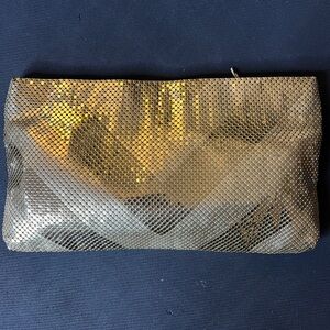 Whiting and Davis Chevron Motif Evening Bag Gold Mesh Clutch 10” x 6”